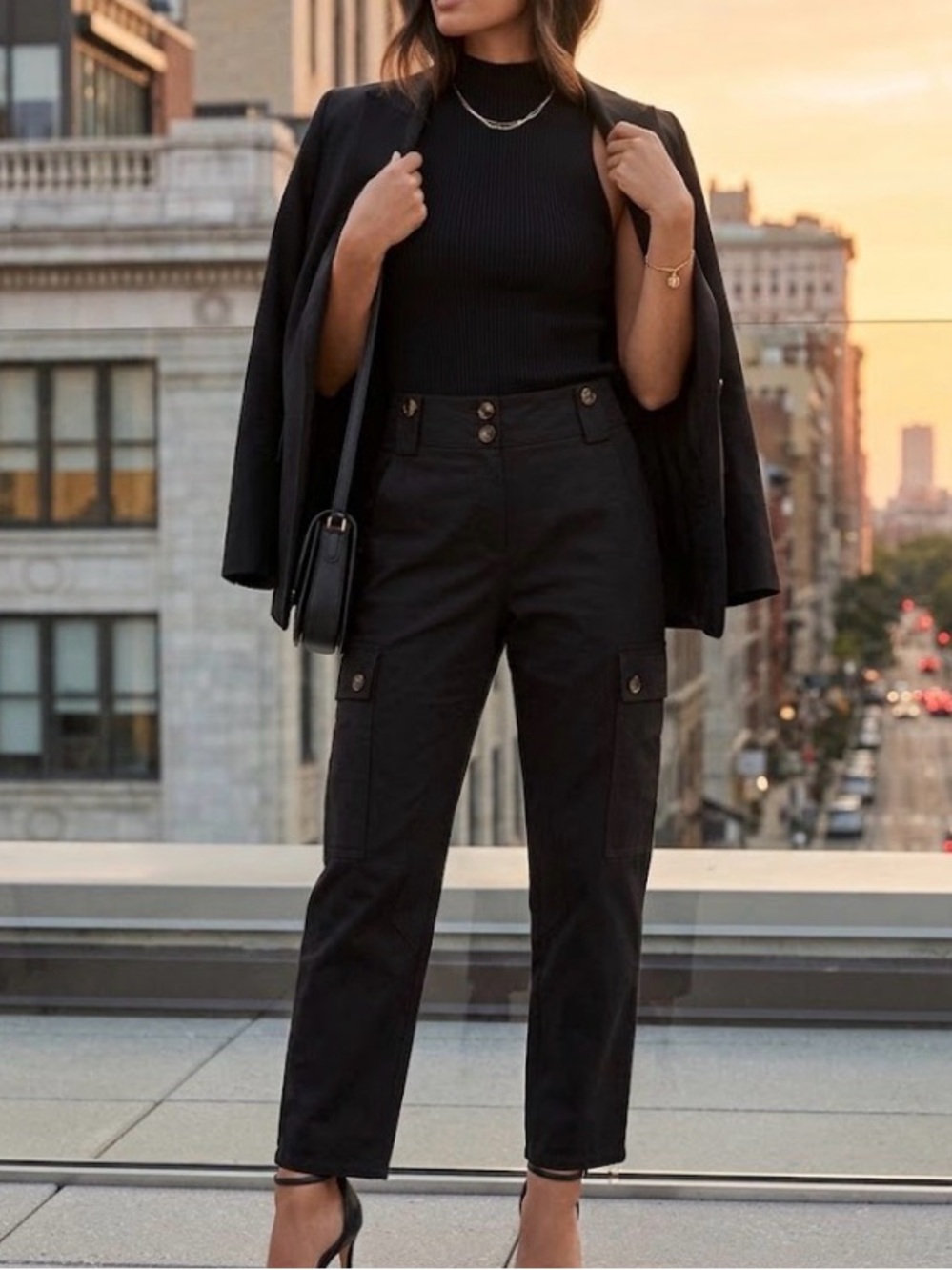 Tory Burch Black Cargo Utility Cropped Pants Size 10 Fall Minimalist Cargo